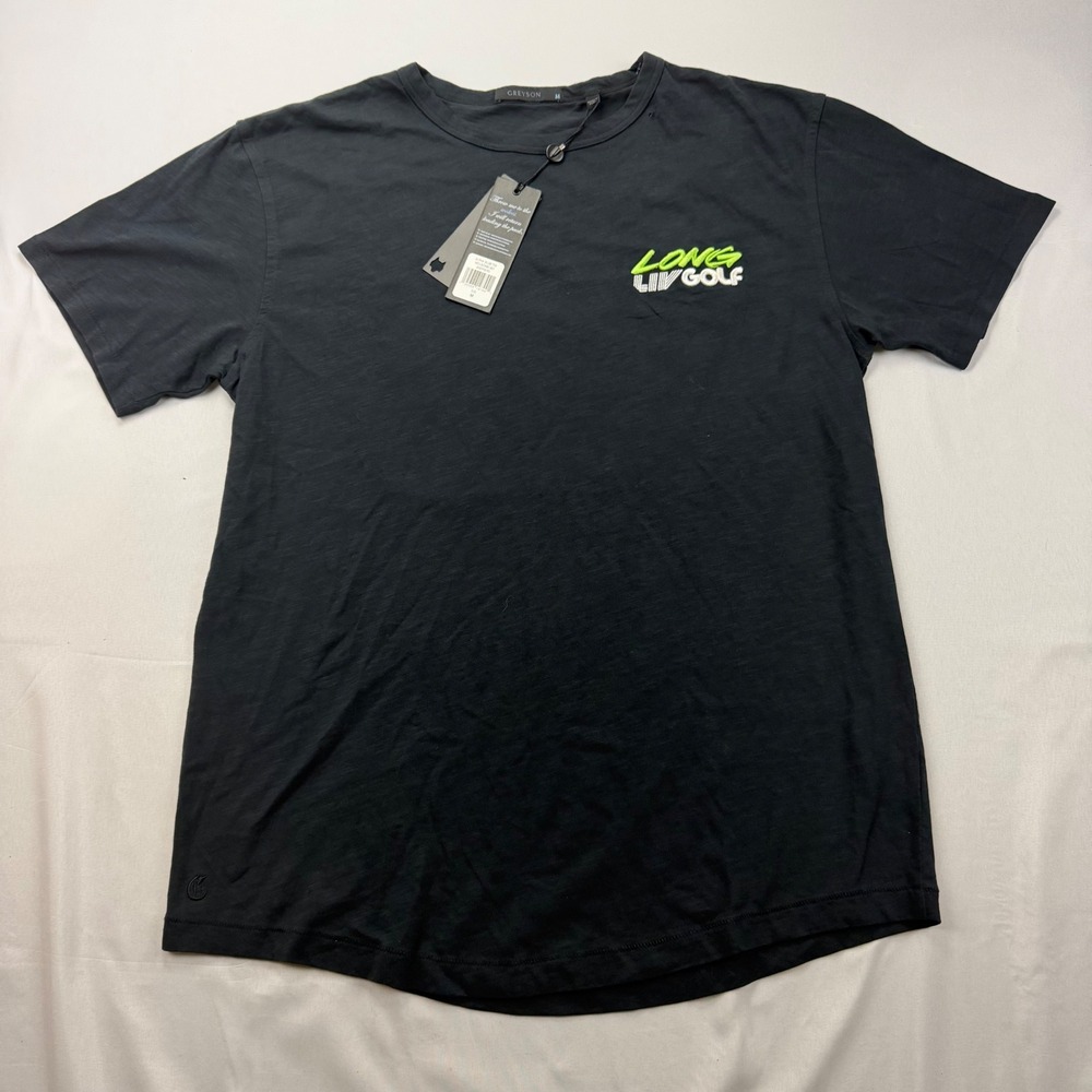 Greyson Alpha Slub Tee Mens Size M Black Long LIV Golf Embroidered Performance